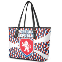 Czech Republic Leather Tote Bag with Red Blue Geometric Design and National Lion Shield - Wonder Print Shop