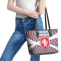 Czech Republic Leather Tote Bag with Red Blue Geometric Design and National Lion Shield - Wonder Print Shop