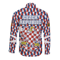 Czech Republic Long Sleeve Button Shirt with Red Blue Geometric Design and National Lion Shield - Wonder Print Shop