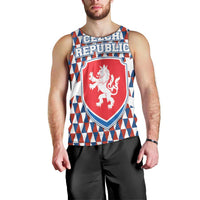 Czech Republic Men Tank Top with Red Blue Geometric Design and National Lion Shield - Wonder Print Shop
