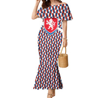Czech Republic Mermaid Dress with Red Blue Geometric Design and National Lion Shield - Wonder Print Shop