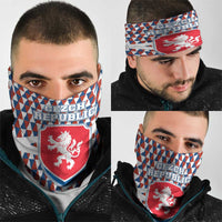 Czech Republic Neck Gaiter with Red Blue Geometric Design and National Lion Shield TS04