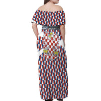 Czech Republic Off Shoulder Maxi Dress with Red Blue Geometric Design and National Lion Shield - Wonder Print Shop
