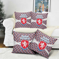 Czech Republic Pillow Cover with Red Blue Geometric Design and National Lion Shield - Wonder Print Shop