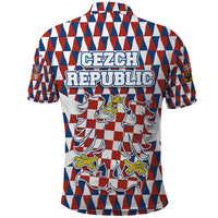 Czech Republic Polo Shirt with Red Blue Geometric Design and National Lion Shield - Wonder Print Shop