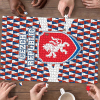 Czech Republic Puzzle with Red Blue Geometric Design and National Lion Shield - Wonder Print Shop
