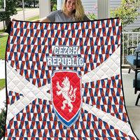 Czech Republic Quilt with Red Blue Geometric Design and National Lion Shield - Wonder Print Shop