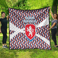 Czech Republic Quilt with Red Blue Geometric Design and National Lion Shield - Wonder Print Shop