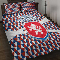 Czech Republic Quilt Bed Set with Red Blue Geometric Design and National Lion Shield - Wonder Print Shop