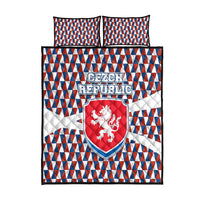 Czech Republic Quilt Bed Set with Red Blue Geometric Design and National Lion Shield - Wonder Print Shop