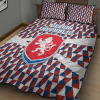 Czech Republic Quilt Bed Set with Red Blue Geometric Design and National Lion Shield - Wonder Print Shop