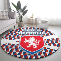 Czech Republic Round Carpet with Red Blue Geometric Design and National Lion Shield - Wonder Print Shop