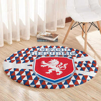 Czech Republic Round Carpet with Red Blue Geometric Design and National Lion Shield - Wonder Print Shop