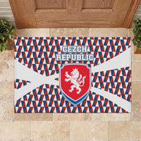 Czech Republic Rubber Doormat with Red Blue Geometric Design and National Lion Shield - Wonder Print Shop