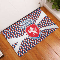 Czech Republic Rubber Doormat with Red Blue Geometric Design and National Lion Shield - Wonder Print Shop