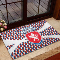 Czech Republic Rubber Doormat with Red Blue Geometric Design and National Lion Shield - Wonder Print Shop