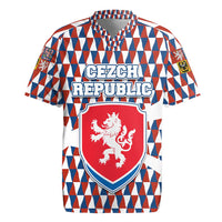 Czech Republic Rugby Jersey with Red Blue Geometric Design and National Lion Shield - Wonder Print Shop