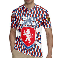 Czech Republic Rugby Jersey with Red Blue Geometric Design and National Lion Shield - Wonder Print Shop