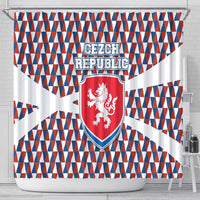 Czech Republic Shower Curtain with Red Blue Geometric Design and National Lion Shield - Wonder Print Shop