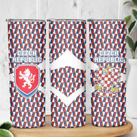Czech Republic Skinny Tumbler with Red Blue Geometric Design and National Lion Shield - Wonder Print Shop