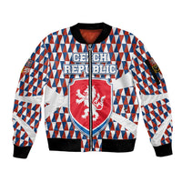 Czech Republic Sleeve Zip Bomber Jacket with Red Blue Geometric Design and National Lion Shield - Wonder Print Shop