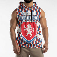Czech Republic Sleeveless Hoodie with Red Blue Geometric Design and National Lion Shield - Wonder Print Shop