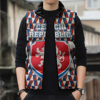 Czech Republic Sleeveless Puffer Jacket with Red Blue Geometric Design and National Lion Shield - Wonder Print Shop