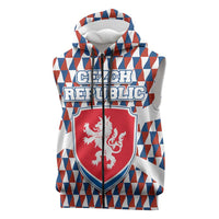 Czech Republic Sleeveless Zip Hoodie with Red Blue Geometric Design and National Lion Shield - Wonder Print Shop