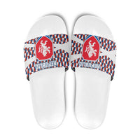Czech Republic Slide Sandals with Red Blue Geometric Design and National Lion Shield - Wonder Print Shop