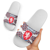 Czech Republic Slide Sandals with Red Blue Geometric Design and National Lion Shield - Wonder Print Shop