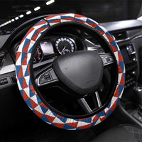 Czech Republic Steering Wheel Cover with Red Blue Geometric Design and National Lion Shield - Wonder Print Shop