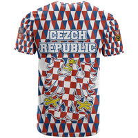 Czech Republic T Shirt with Red Blue Geometric Design and National Lion Shield - Wonder Print Shop