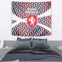 Czech Republic Tapestry with Red Blue Geometric Design and National Lion Shield - Wonder Print Shop