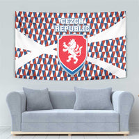 Czech Republic Tapestry with Red Blue Geometric Design and National Lion Shield - Wonder Print Shop