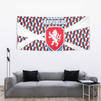 Czech Republic Tapestry with Red Blue Geometric Design and National Lion Shield - Wonder Print Shop