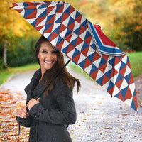 Czech Republic Umbrella with Red Blue Geometric Design and National Lion Shield - Wonder Print Shop