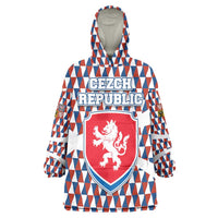 Czech Republic Wearable Blanket Hoodie with Red Blue Geometric Design and National Lion Shield - Wonder Print Shop