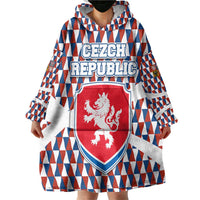 Czech Republic Wearable Blanket Hoodie with Red Blue Geometric Design and National Lion Shield - Wonder Print Shop