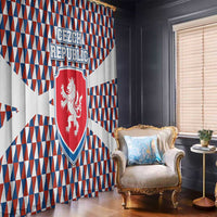 Czech Republic Window Curtain with Red Blue Geometric Design and National Lion Shield - Wonder Print Shop
