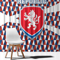 Czech Republic Window Curtain with Red Blue Geometric Design and National Lion Shield - Wonder Print Shop