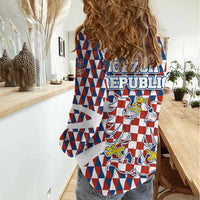 Czech Republic Women Casual Shirt with Red Blue Geometric Design and National Lion Shield - Wonder Print Shop