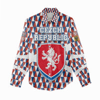 Czech Republic Women Casual Shirt with Red Blue Geometric Design and National Lion Shield - Wonder Print Shop