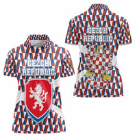 Czech Republic Women Polo Shirt with Red Blue Geometric Design and National Lion Shield - Wonder Print Shop