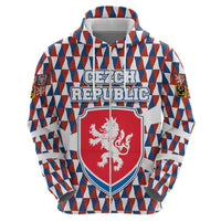 Czech Republic Zip Hoodie with Red Blue Geometric Design and National Lion Shield - Wonder Print Shop