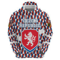 Czech Republic Zip Hoodie with Red Blue Geometric Design and National Lion Shield - Wonder Print Shop