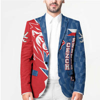Czech Republic Blazer with Red Blue Modern Lion Design and Geometric Flag - Wonder Print Shop