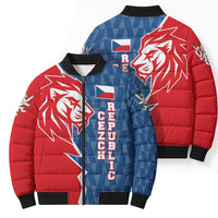 Czech Republic Bomber Puffer Jacket with Red Blue Modern Lion Design and Geometric Flag - Wonder Print Shop