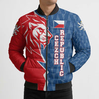 Czech Republic Bomber Puffer Jacket with Red Blue Modern Lion Design and Geometric Flag - Wonder Print Shop