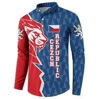Czech Republic Button Sweatshirt with Red Blue Modern Lion Design and Geometric Flag - Wonder Print Shop