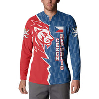 Czech Republic Button Sweatshirt with Red Blue Modern Lion Design and Geometric Flag - Wonder Print Shop